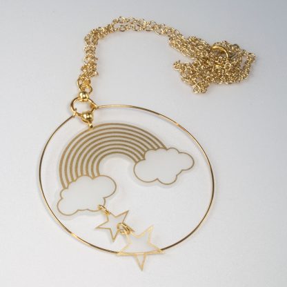 gold rainbow and stars hoop necklace
