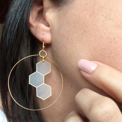 gold hoop hexagon earrings
