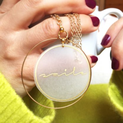smile gold hoop pendant necklace