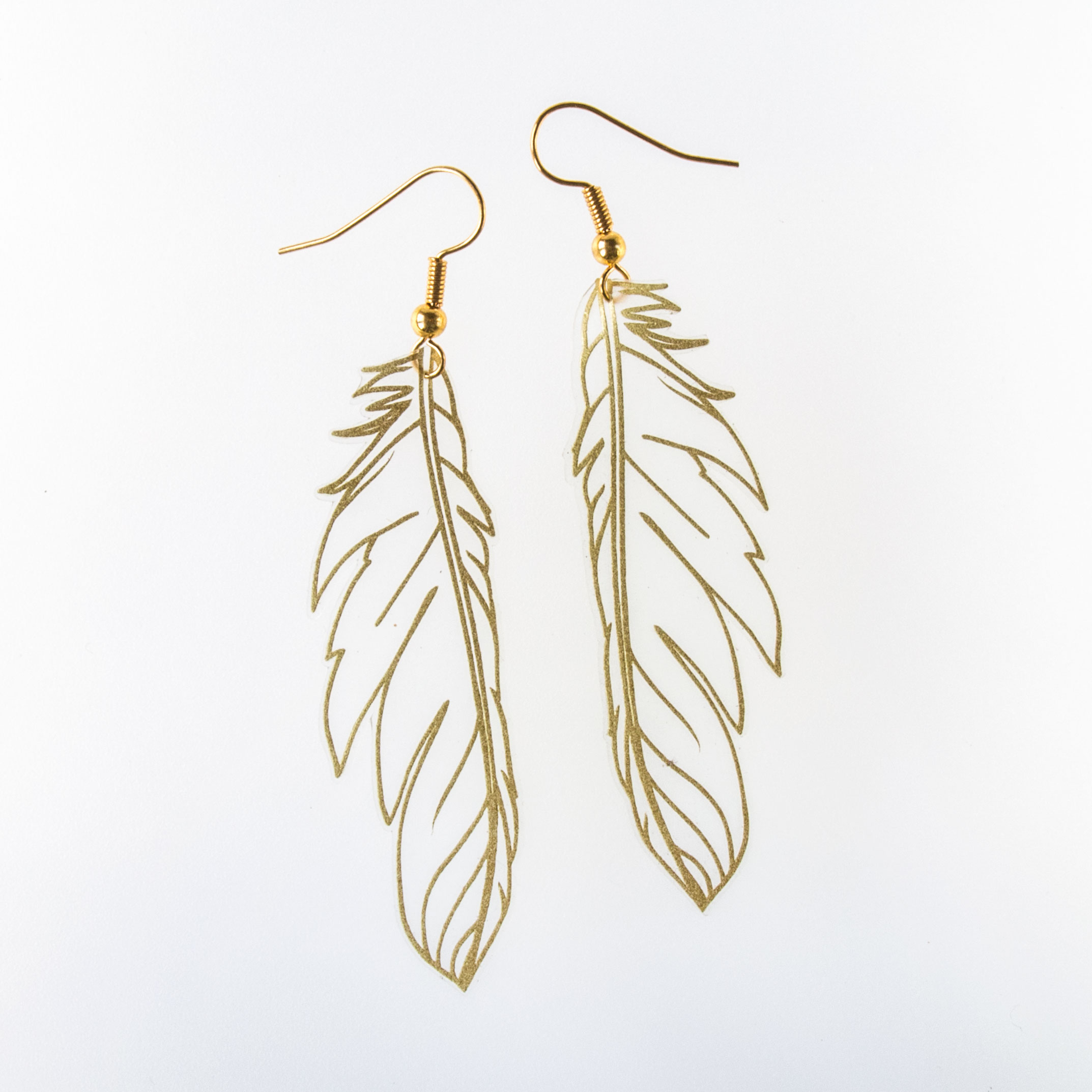 F&U Real Feather Design Indian Style With Golden Leaf Dangle Drop Earrings