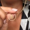  Mini Gold Hoop Hexagon Initial Pendant Necklace
