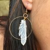  Small Feather Gold Hoop Earrings
