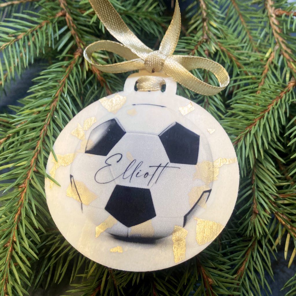 personalised football Christmas tree bauble