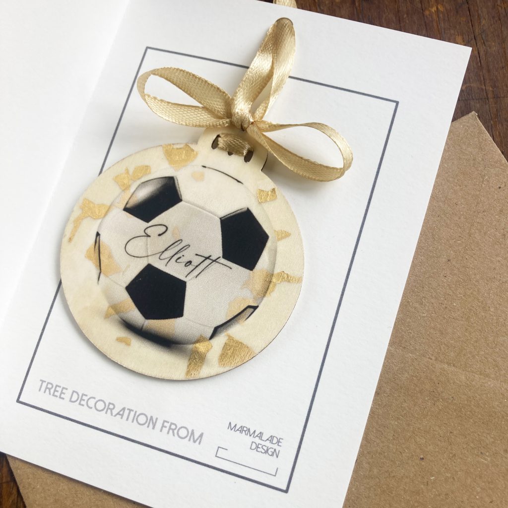 personalised football Christmas tree bauble