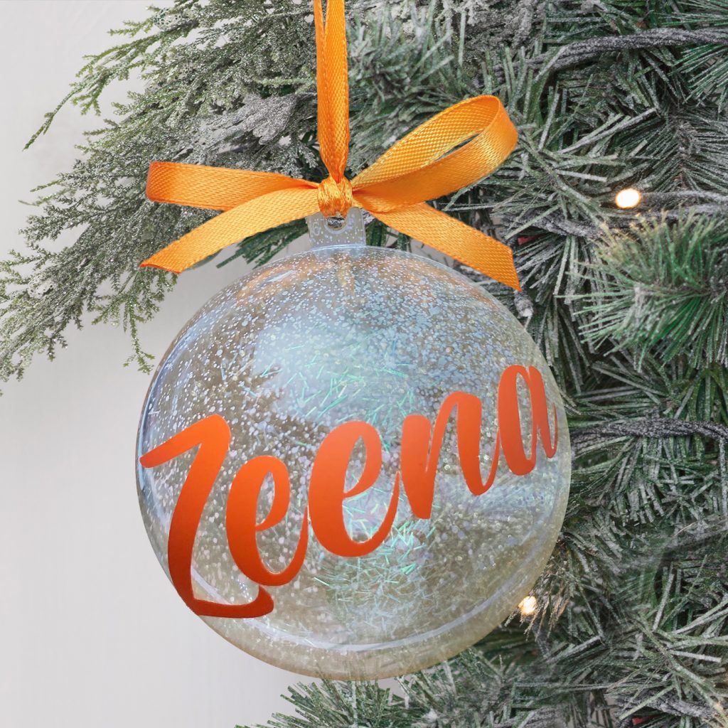 personalised Christmas tree bauble orange