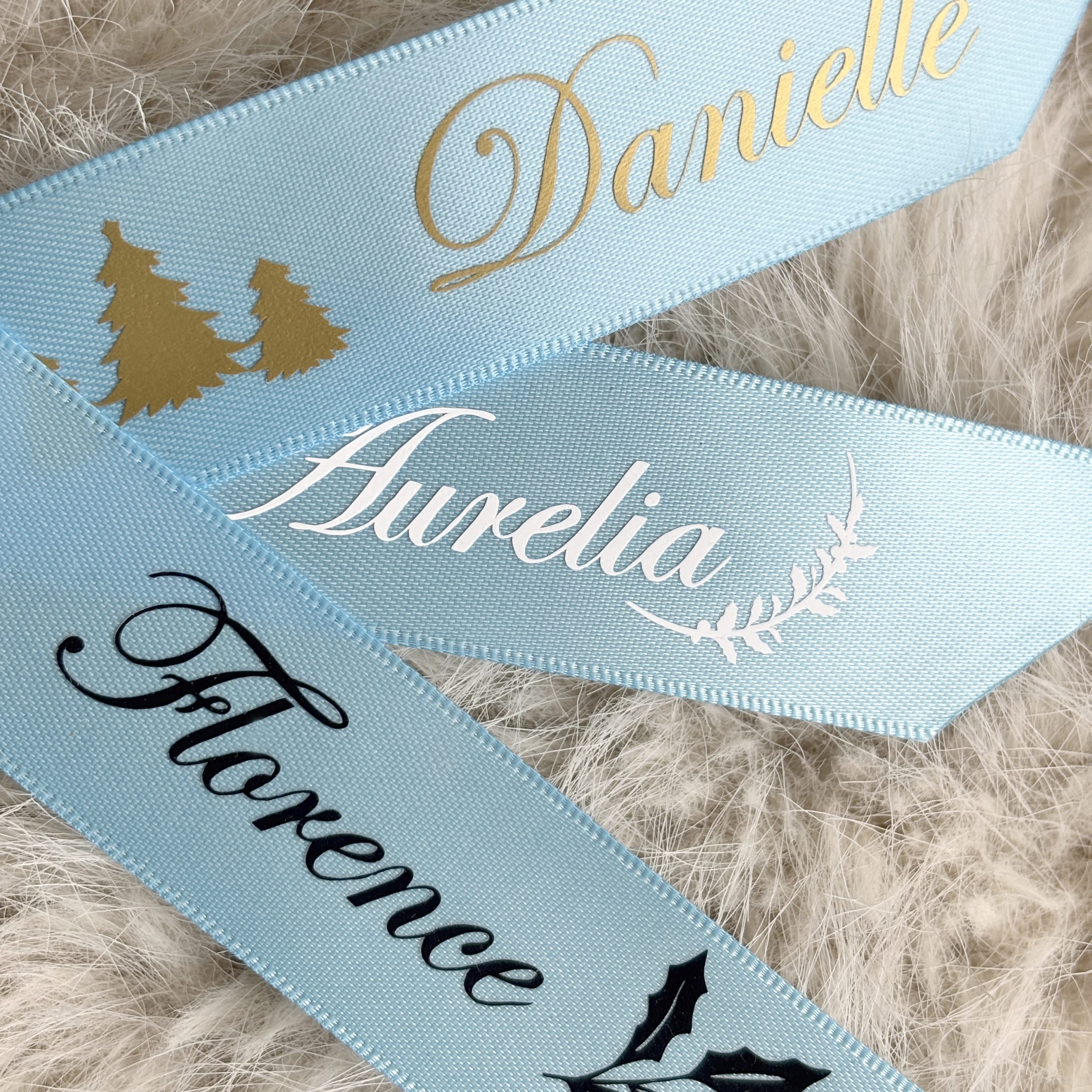 blue personalised christmas gift ribbon wrapping