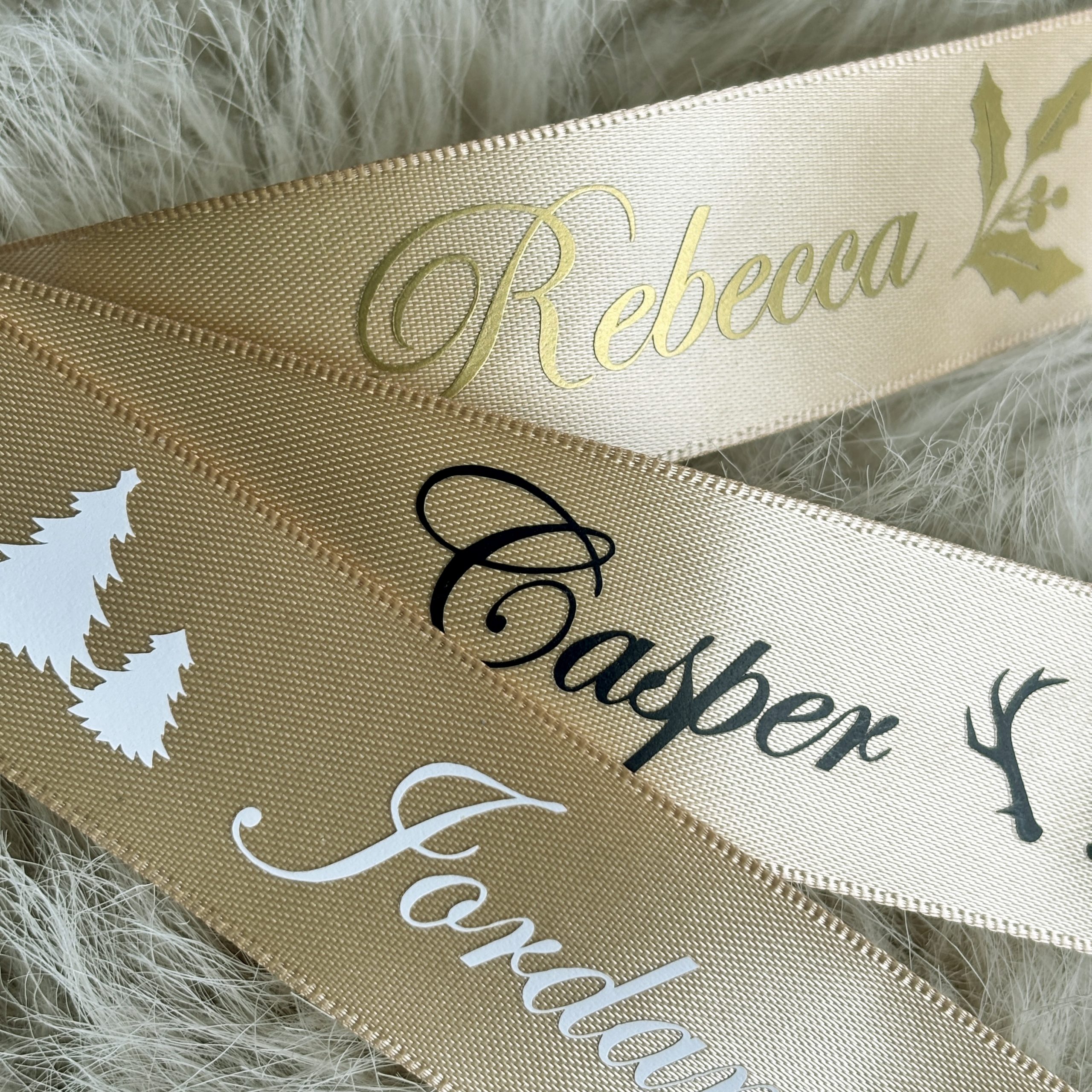 gold personalised christmas gift ribbon wrapping
