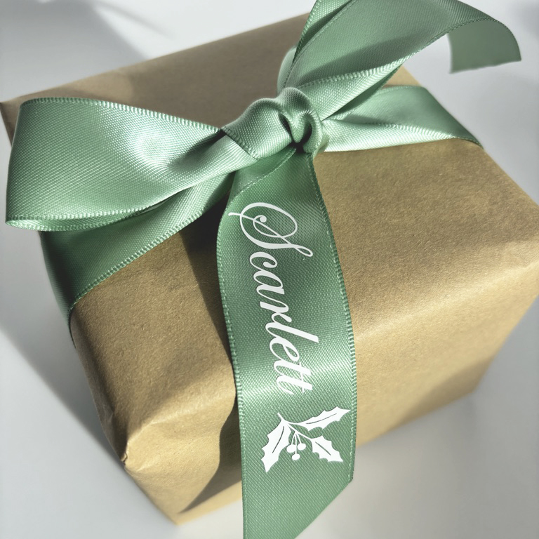 Personalised christmas gift ribbon wrapping