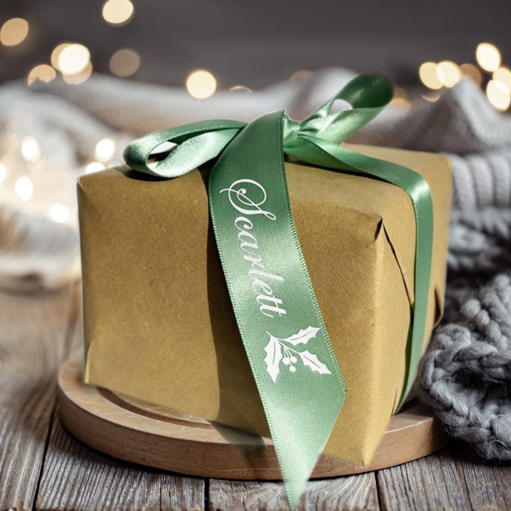 Personalised christmas gift ribbon wrapping