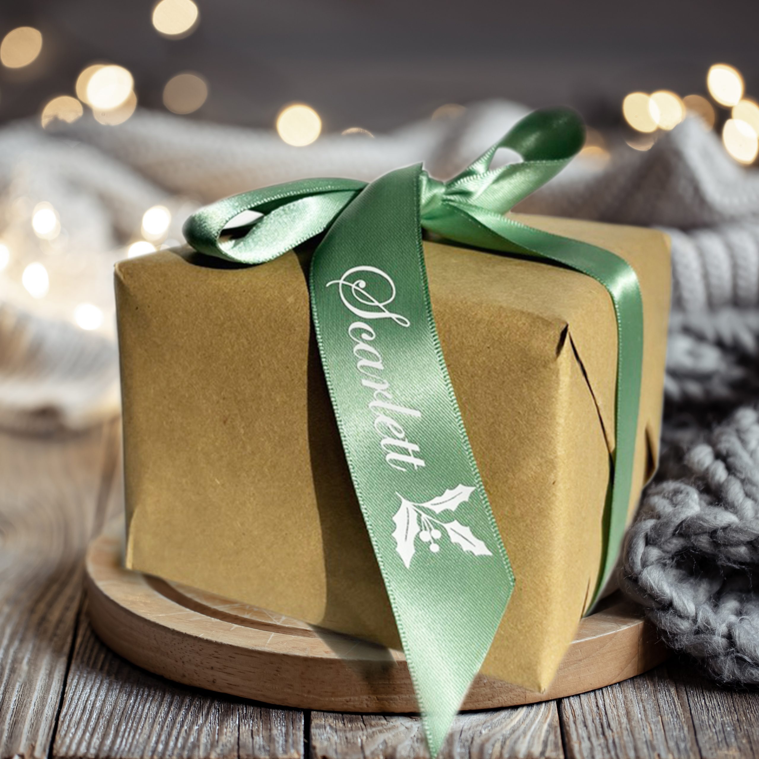 Personalised christmas gift ribbon wrapping
