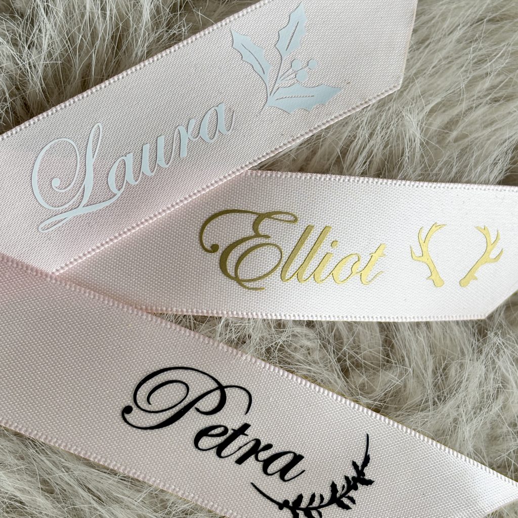 pink personalised christmas gift ribbon wrapping
