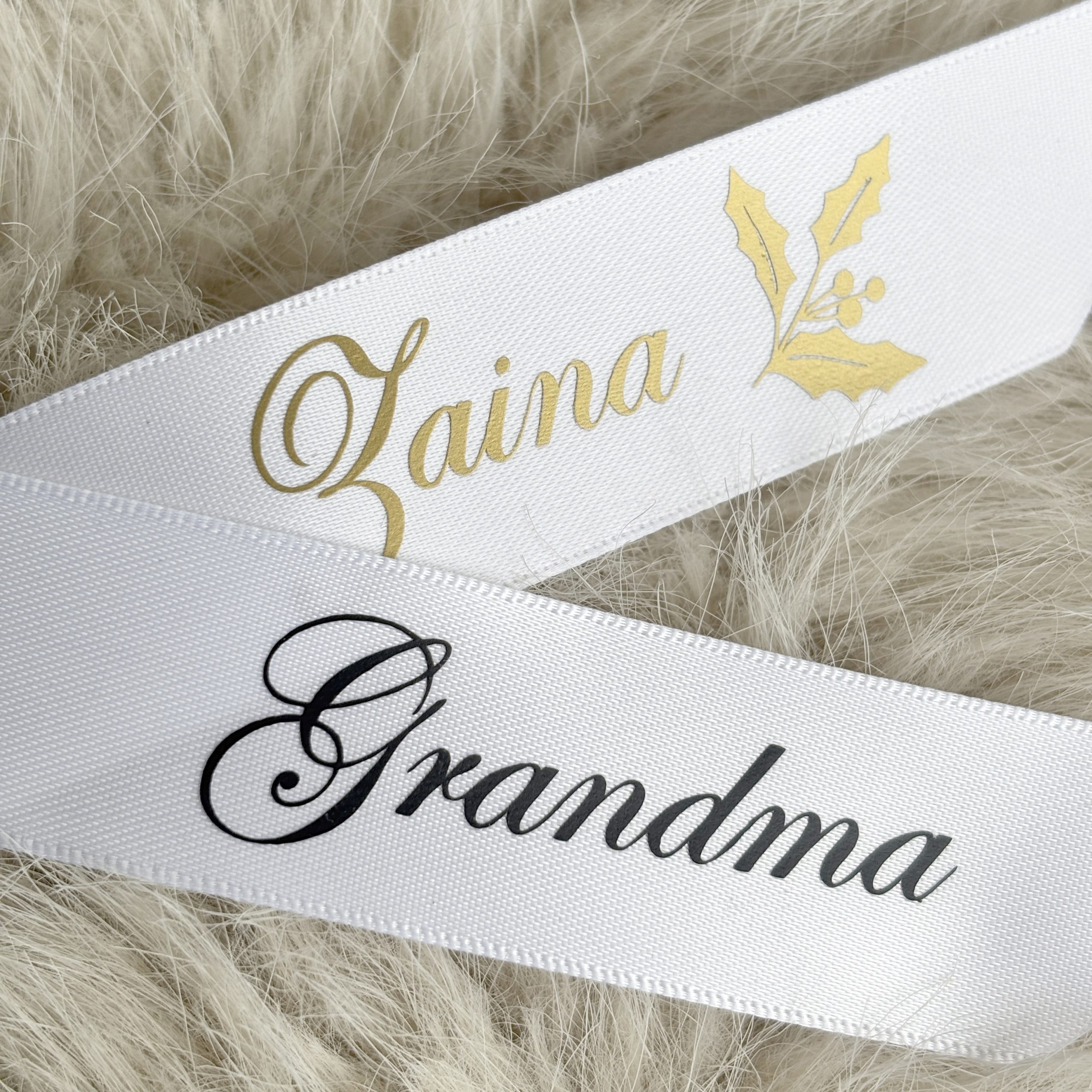 white personalised christmas gift ribbon wrapping