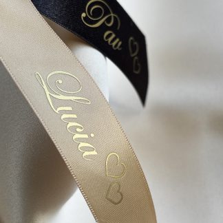 personalised wedding ribbon gold black hearts