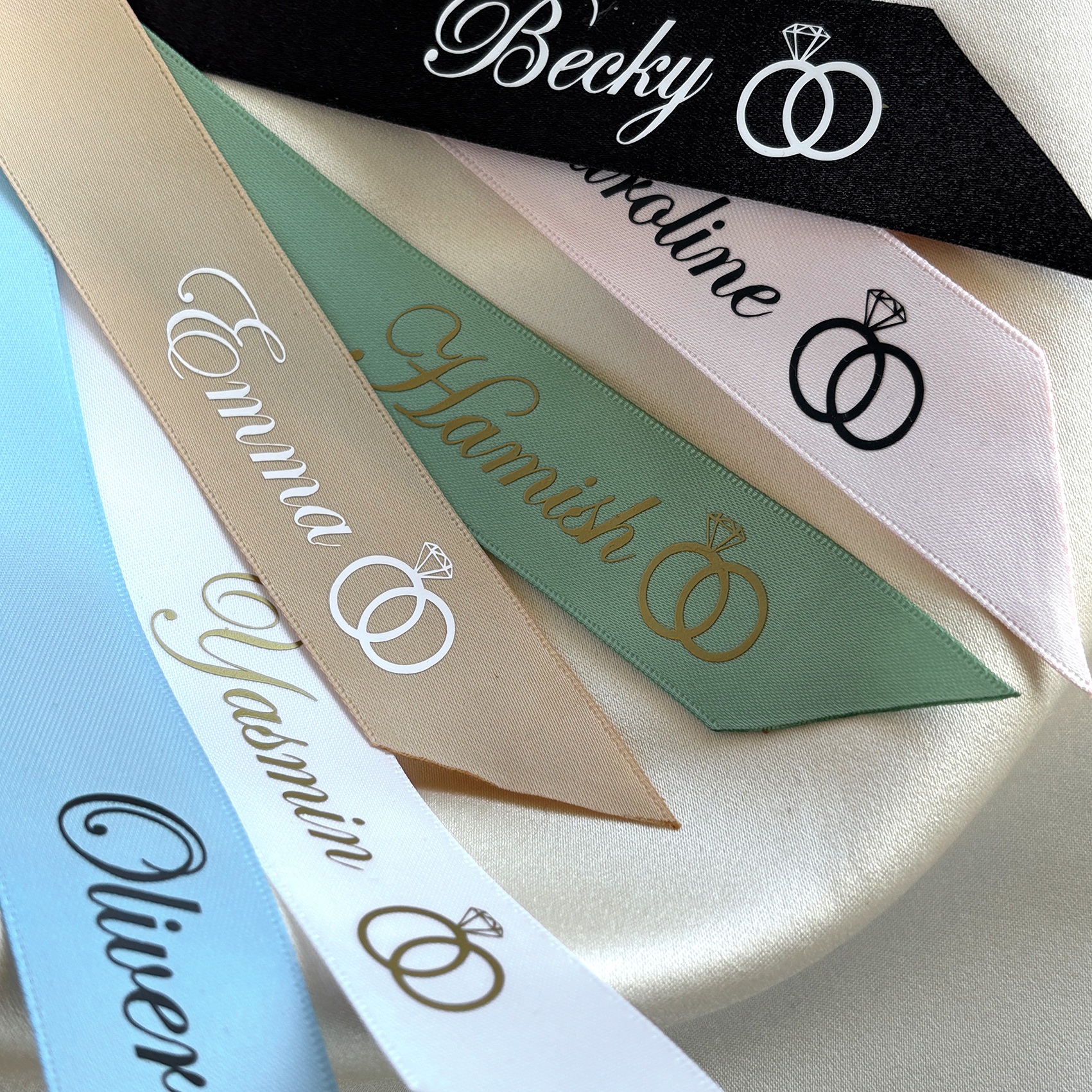 personalised wedding ribbon with rings