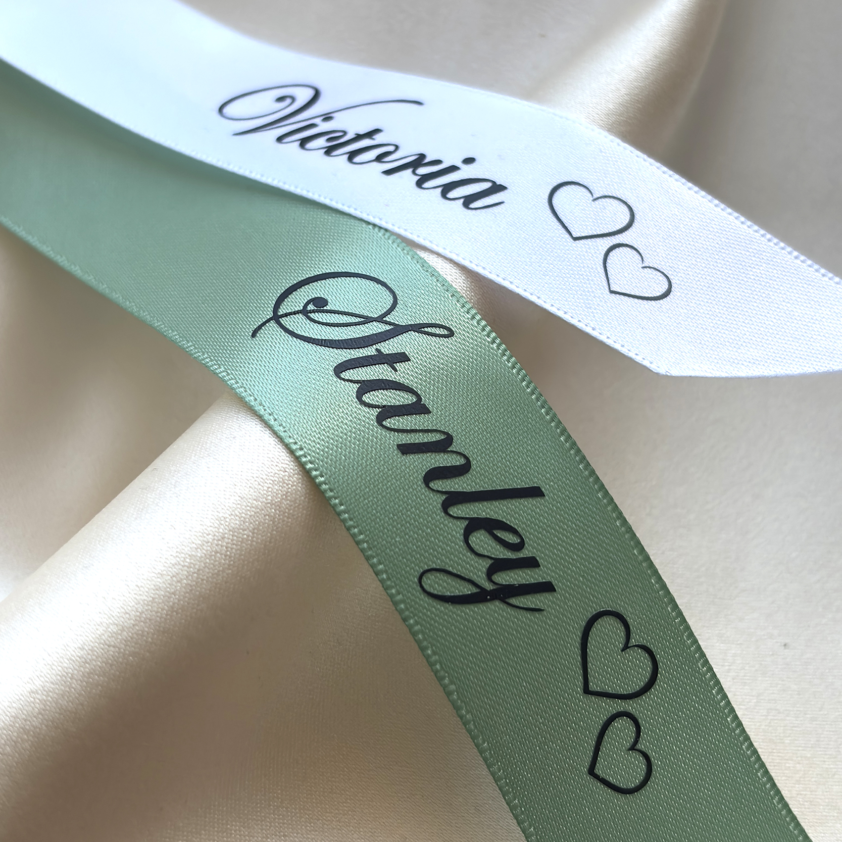 personalised wedding ribbon green white