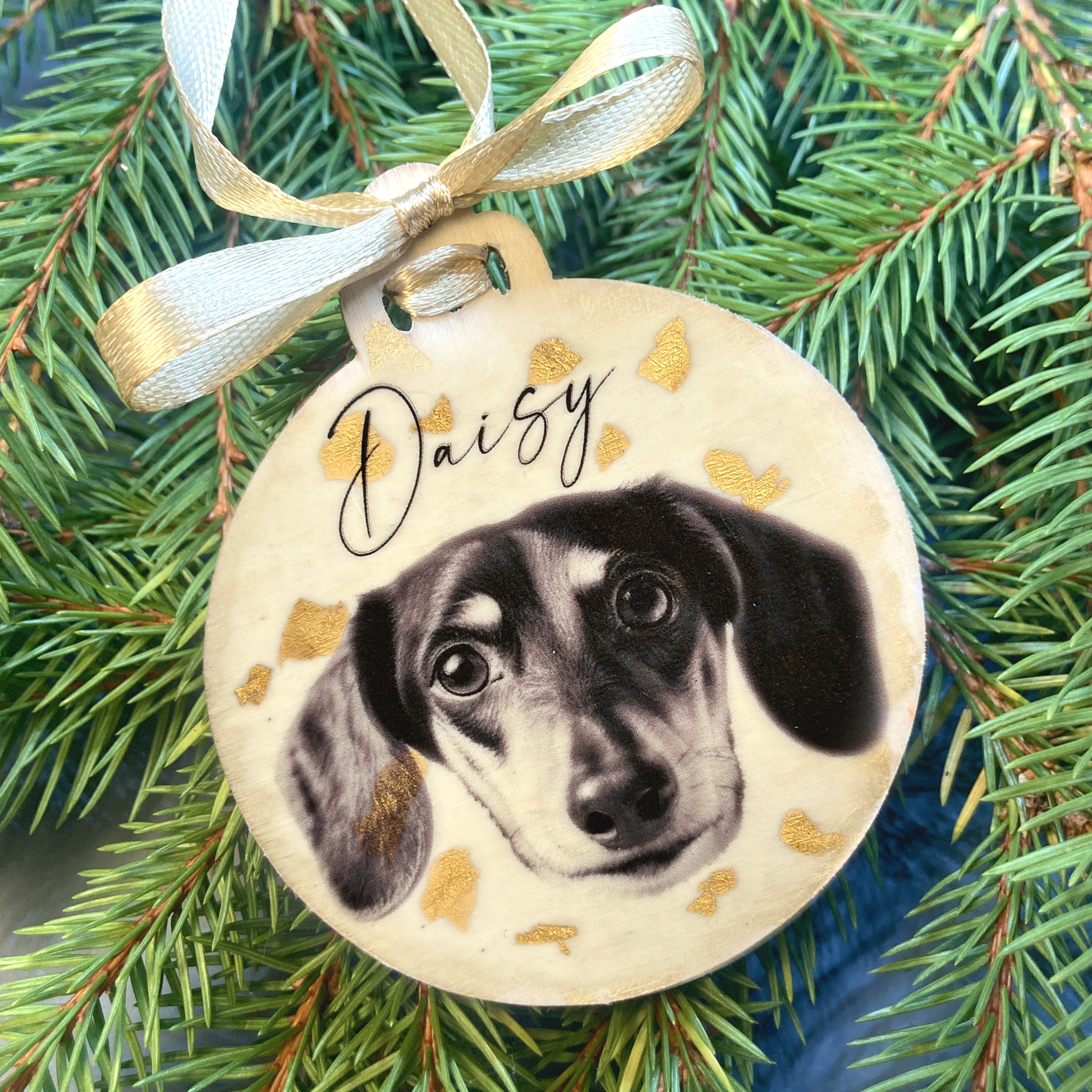 Marmalade Dachshund personalised Christmas tree bauble decoration