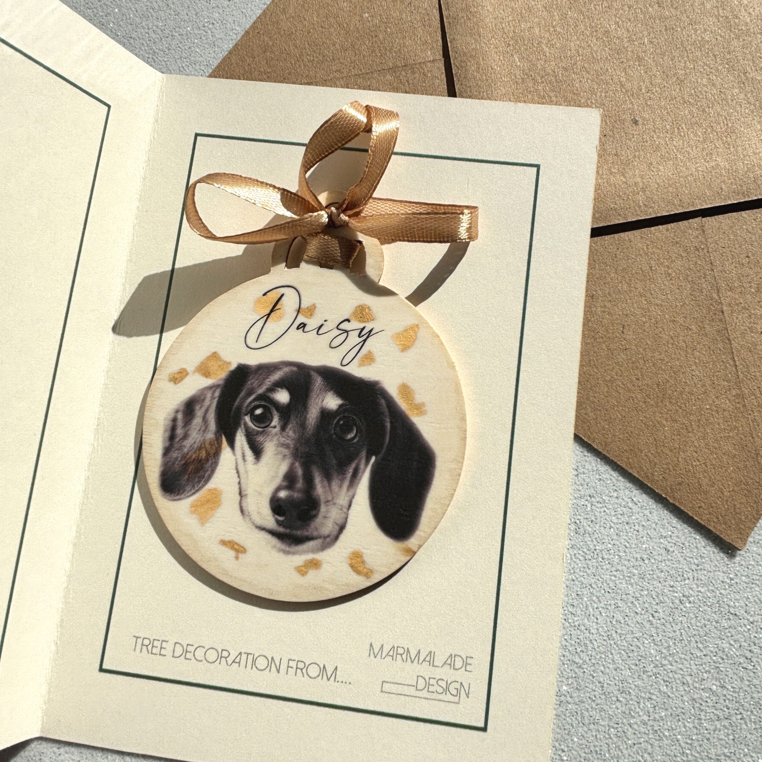 Marmalade Dachshund personalised Christmas tree bauble decoration