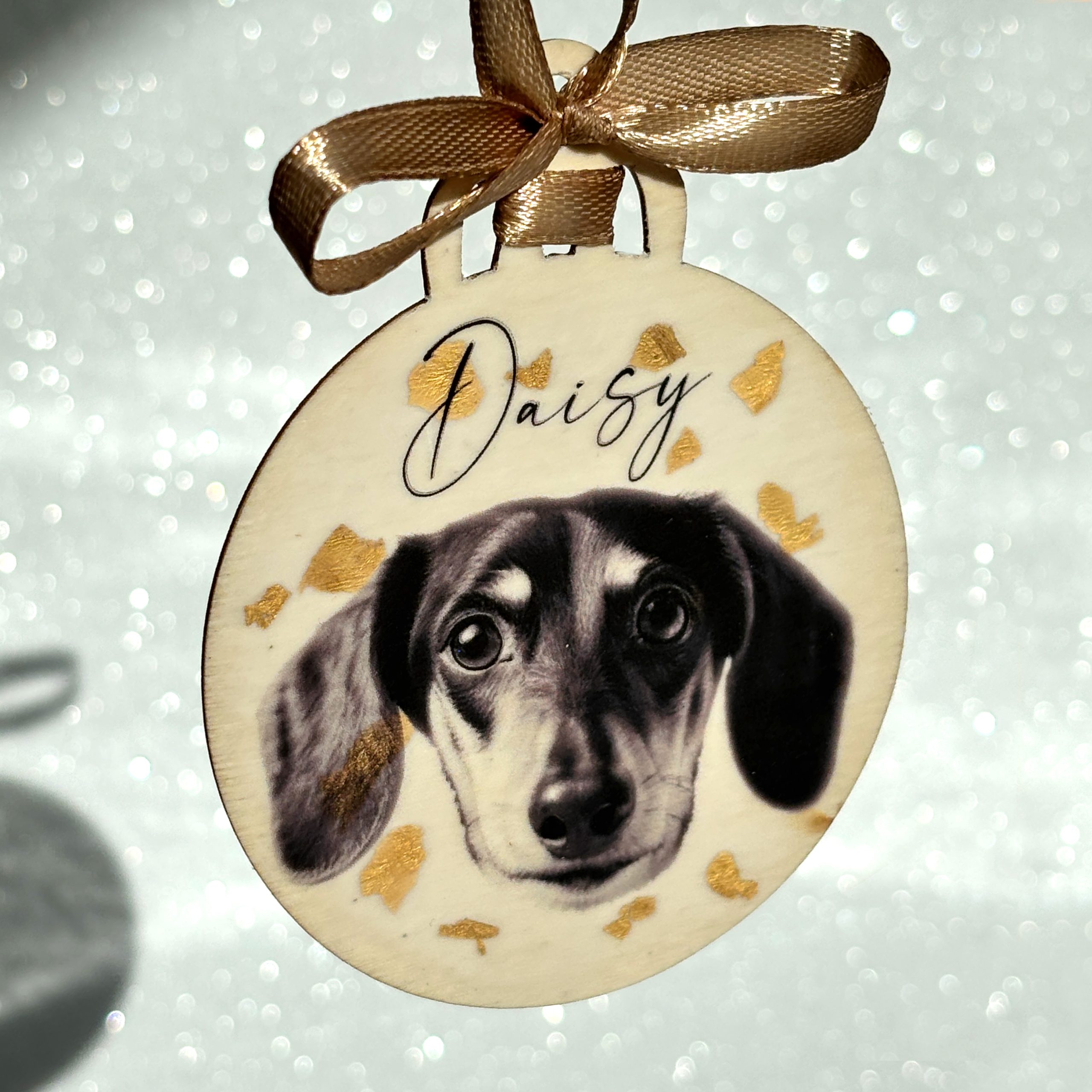 Marmalade Dachshund personalised Christmas tree bauble decoration